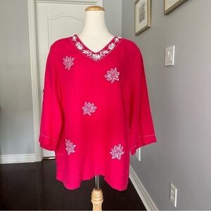 JM COLLECTION 100% Linen V Neck Tunic Blouse - Sz 14